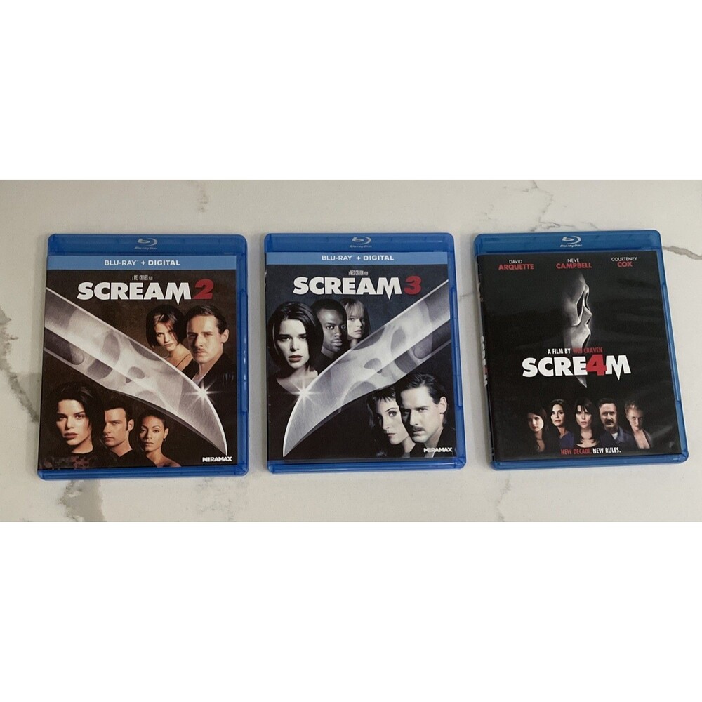 Scream 2 3 4 Blu-ray Lot Wes Craven Slasher Horror Movie Collection 3 Films